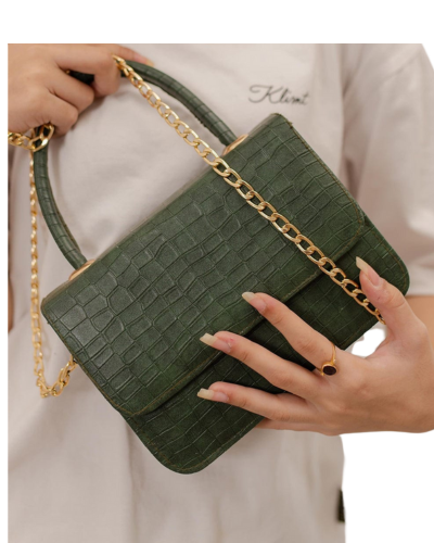 Crocette Tophandle Sling Shoulder Bag_GREEN