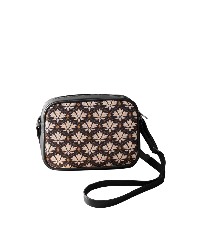 Serene Blossom Floral Print Canvas Crossbody Bag with Adjustable PU Leather Strap Interior View of Serene Blossom Floral Print Canvas Crossbody Bag Showing Spacious Compartment" Close-up of Floral Print Detail on Serene Blossom Canvas Crossbody Bag