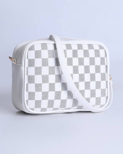 Checkered Bliss Crossbody Bag with Coin Purse_WHITE