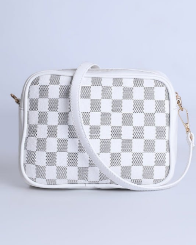 Checkered Bliss Crossbody Bag with Coin Purse_WHITE