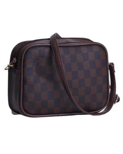 Checkered Bliss Crossbody Bag with Coin Purse_BROWN