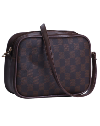 Checkered Bliss Crossbody Bag with Coin Purse_BROWN