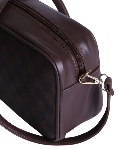 Checkered Bliss Crossbody Bag with Coin Purse_BROWN