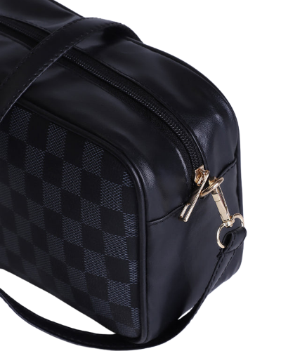 Checkered Bliss Crossbody Bag with Coin Purse_BLACK