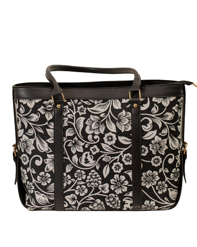 Monochrome Floral Heritage Canvas Tote Bag