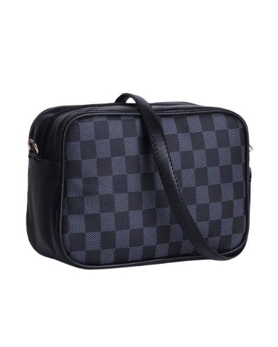Checkered Bliss Crossbody Bag with Coin Purse_BLACK