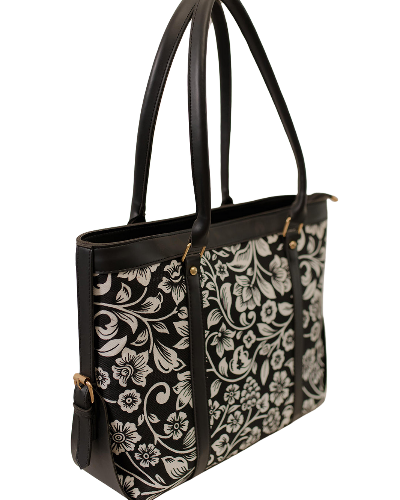 Monochrome Floral Heritage Canvas Tote Bag