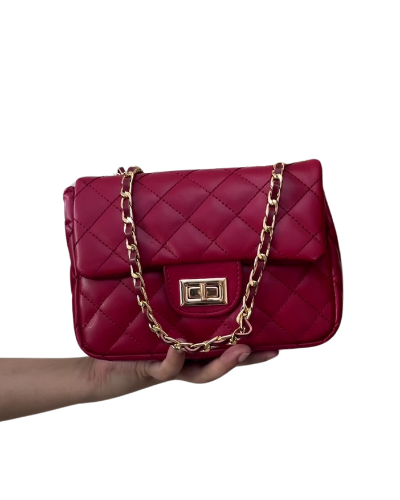 Marina Luxe Quilted Evening Bag with Chain Adjustable Strap_RED