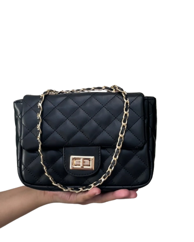Marina Luxe Quilted Evening Bag with Chain Adjustable Strap_BLACK