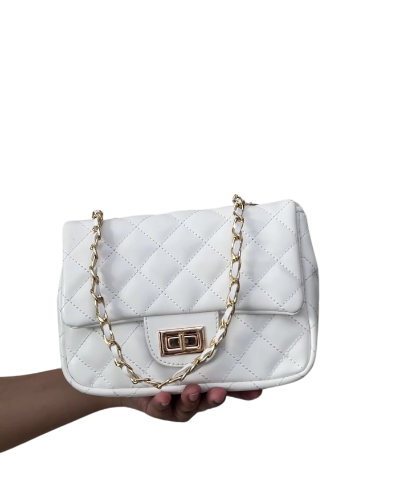 Marina Luxe Quilted Evening Bag with Chain Adjustable Strap_WHITE