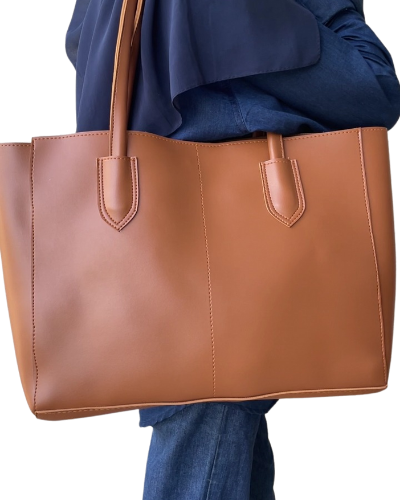 Classic Carryall Tote Bag with Mini Bag_BROWN