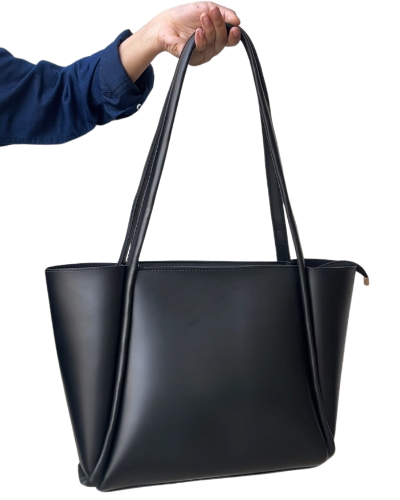 All-Day Tote Bag in PU leather with double handles-BLACK