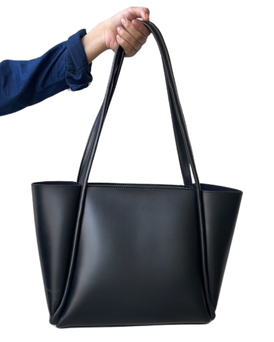 All-Day Tote Bag in PU leather with double handles-BLACK