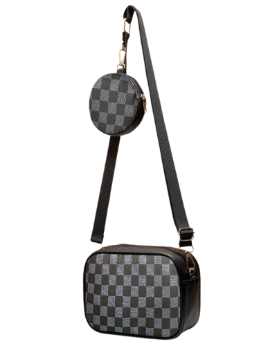 Checkered Bliss Crossbody Bag with Coin Purse_BLACK