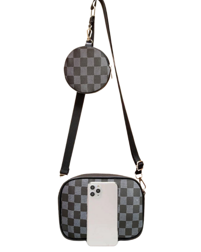 Checkered Bliss Crossbody Bag with Coin Purse_BLACK