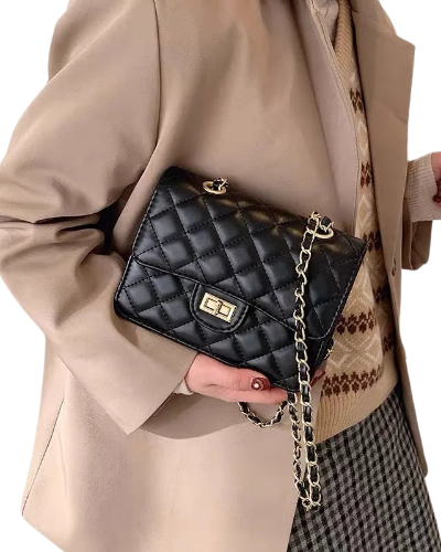 Marina Luxe Quilted Evening Bag with Chain Adjustable Strap_BLACK