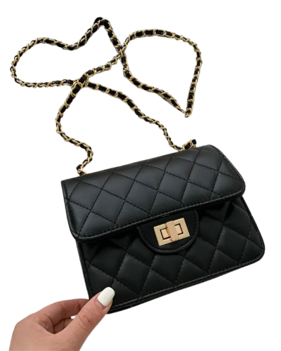 Marina Luxe Quilted Evening Bag with Chain Adjustable Strap_BLACK