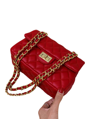 Marina Luxe Quilted Evening Bag with Chain Adjustable Strap_RED