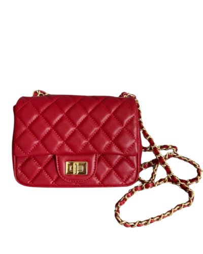 Marina Luxe Quilted Evening Bag with Chain Adjustable Strap_RED