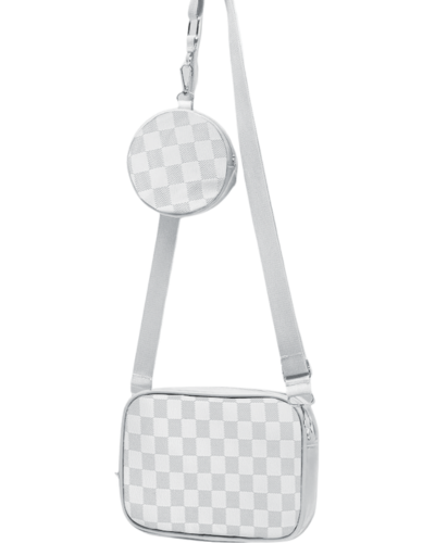 Checkered Bliss Crossbody Bag with Coin Purse_WHITE
