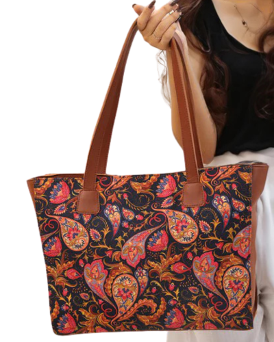 Leather on Canvas Tote Bag