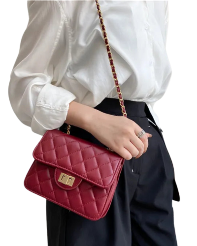 Marina Luxe Quilted Evening Bag with Chain Adjustable Strap_RED