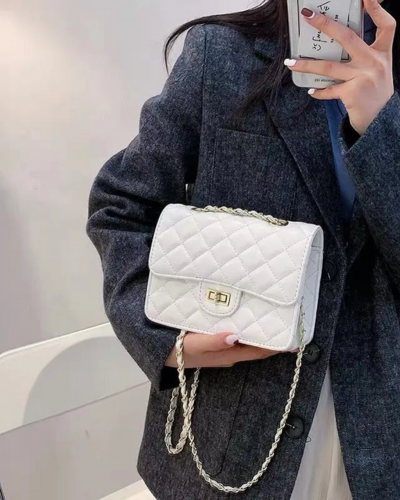 Marina Luxe Quilted Evening Bag with Chain Adjustable Strap_WHITE