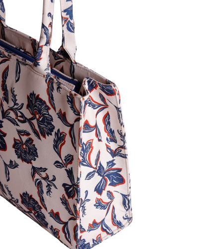 Navy Blossom Floral Canvas Tote Bag