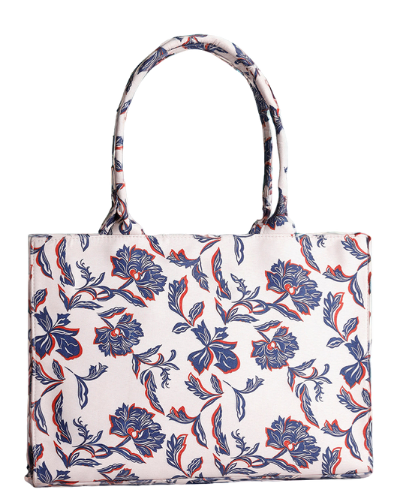 Navy Blossom Floral Canvas Tote Bag