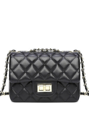 Marina Luxe Quilted Evening Bag with Chain Adjustable Strap in PU Leather Interior View of Marina Luxe Quilted Evening Bag Showing Single Compartment Close-up of Quilted Pattern on Marina Luxe PU Leather Evening Bag