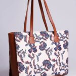 Gul e Indigo Leather on Canvas Tote Bag