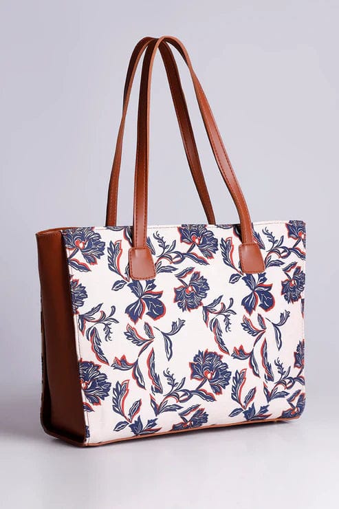 Gul e Indigo Leather on Canvas Tote Bag