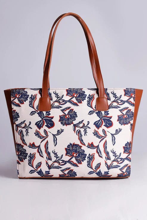 Gul e Indigo Leather on Canvas Tote Bag