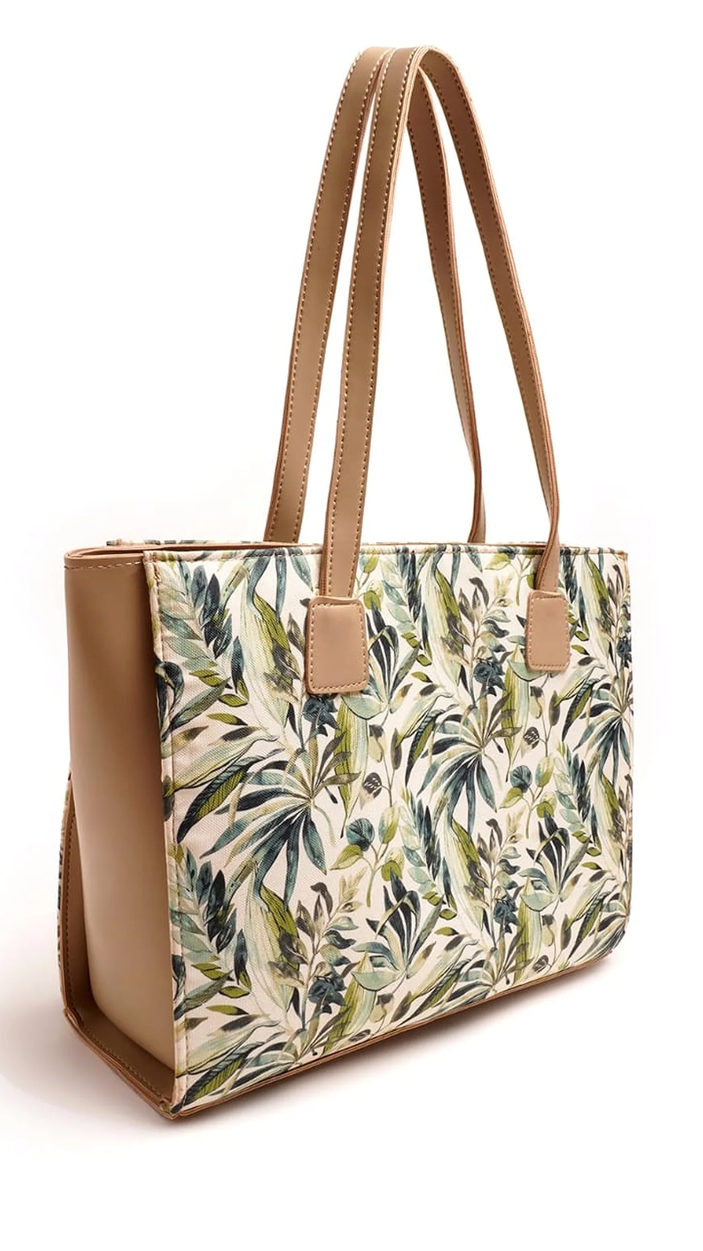 Green Canopy Leather on Canvas Tote Bag